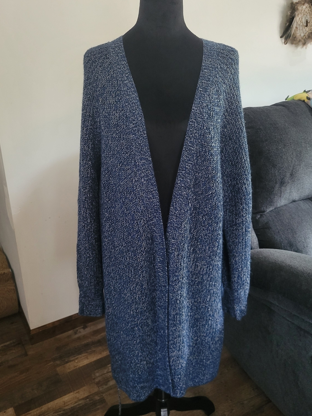 Christopher & Banks Blue Midi Longskeeve Marled Knit Cardigan